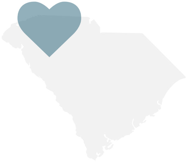 South Carolina with a heart shape over the upstate